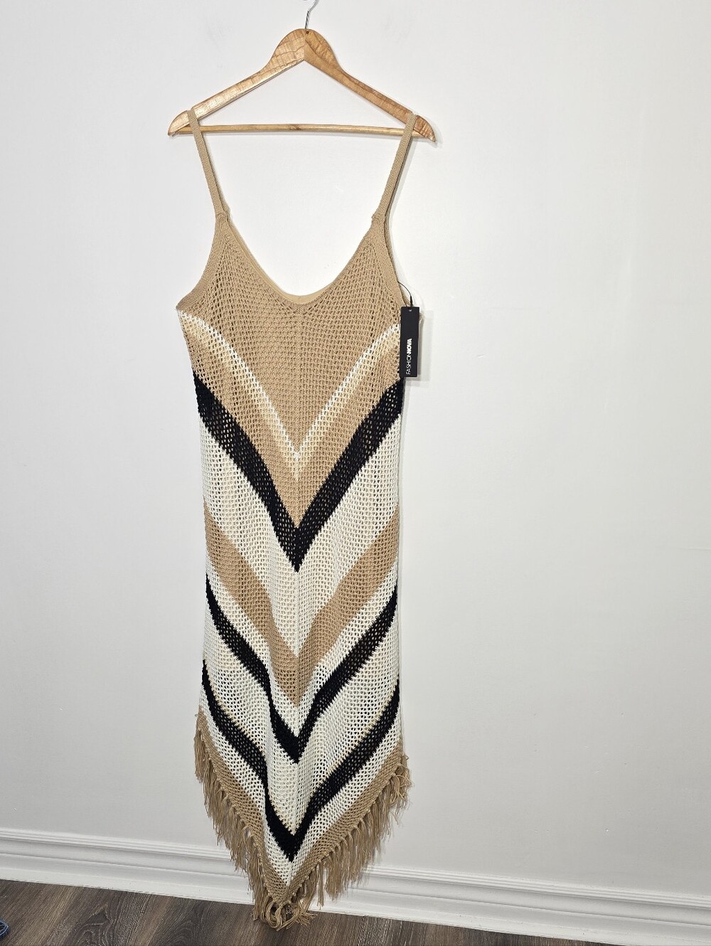 Fashion Nova NEW Crocheted Tan White Black Spaghetti Straps Fringed Plus Size 2X